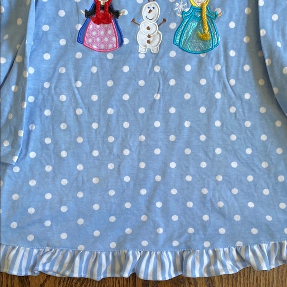 Blue with white polka dot and ruffle, Claire&Charlie Frozen smocked tunic, size6 - Picture 9 of 16